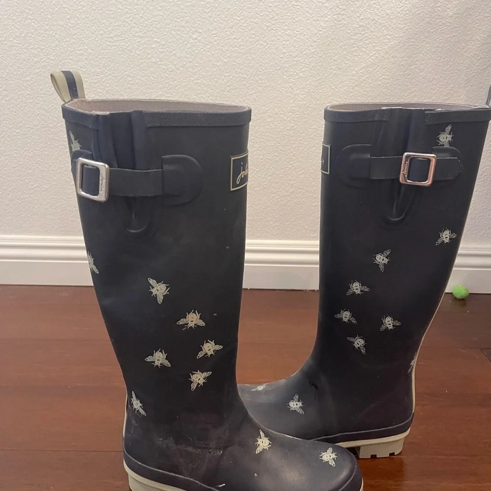 nwot nwob Bee Print joules Rain Boots navy blue galoshes 6